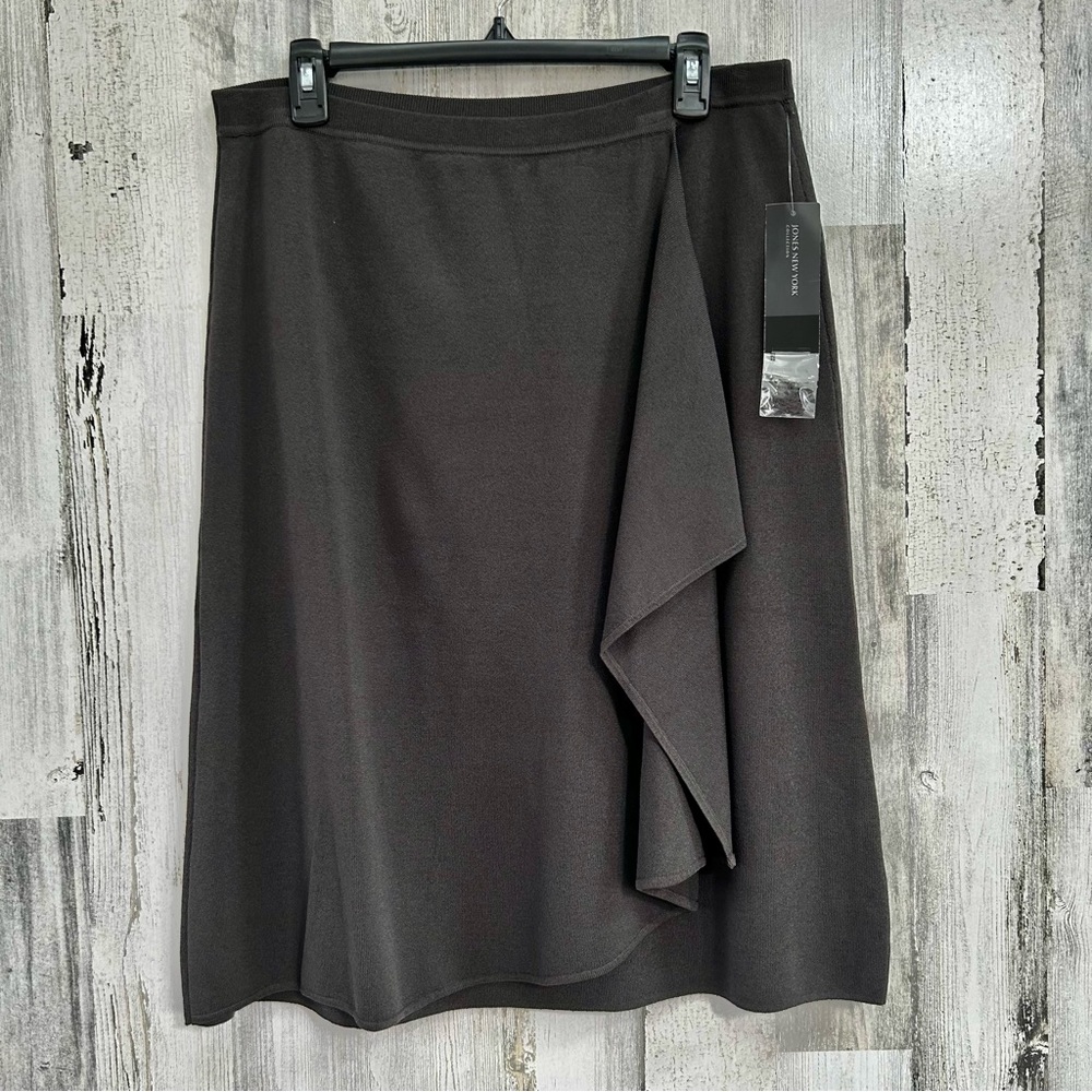 JONES NY COLLECTION Masai Knit Charcoal Grey Faux Wrap NEW Skirt XL